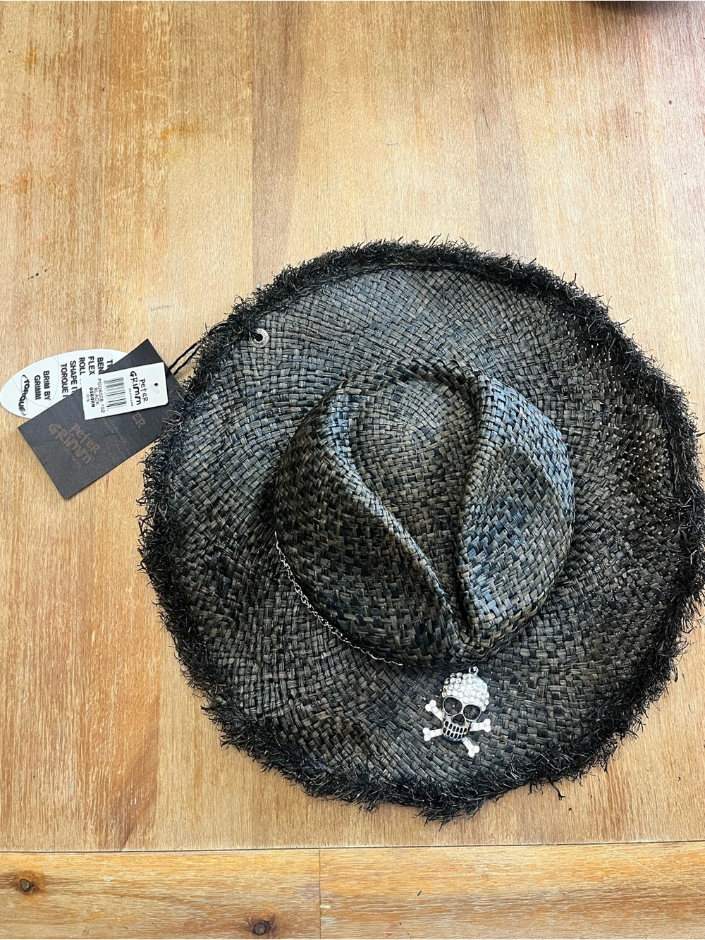 Peter Grimm Black Straw Cowboy Hat with Skull Accent